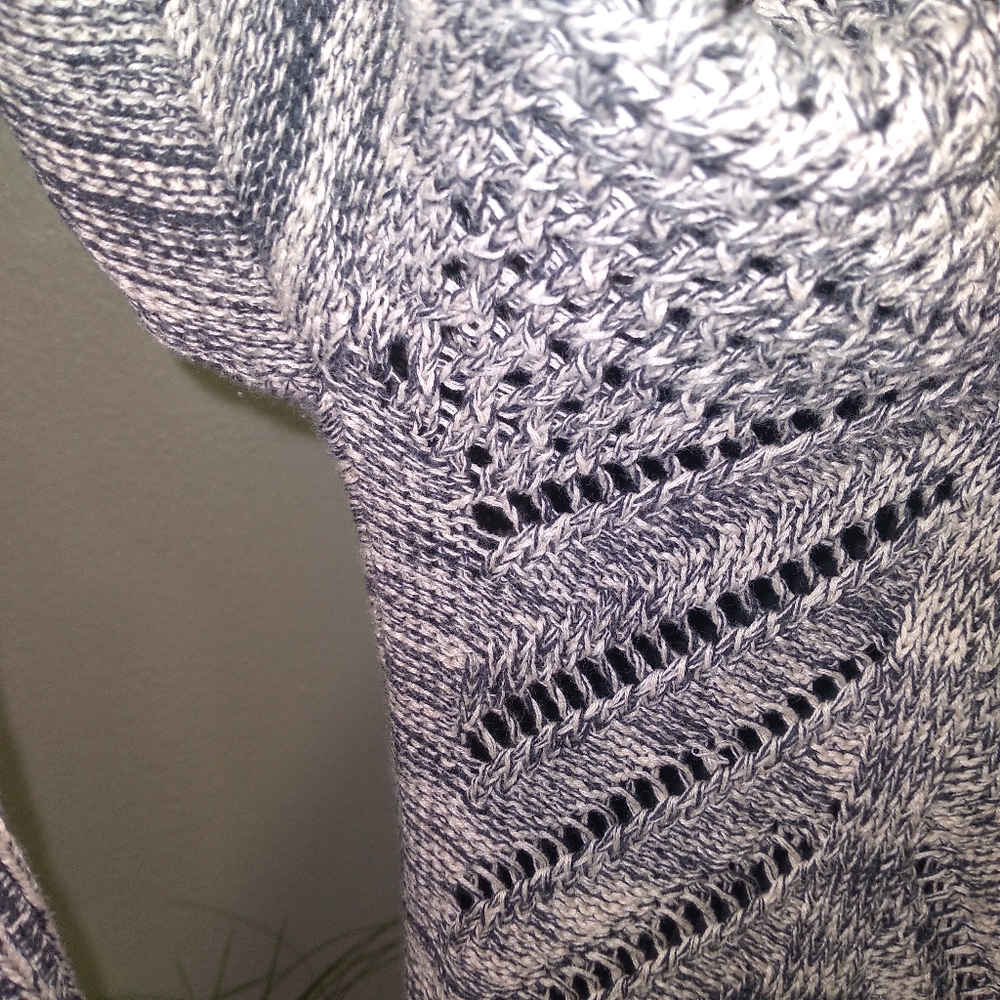 Leo & Nicole Women's Grey & Tan Marled Rib Trim Long Sleeve Cardigan- Size S - Picture 5 of 10